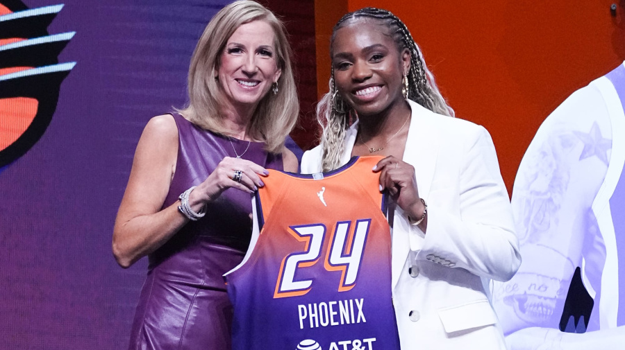 Getty Images - Cathy Engelbert and Charisma Osborne at the WNBA Draft 2024 held at the Brooklyn Academy of Music on April 15, 2024 in New York City. (Photo by John Nacion/Sportico via Getty Images)