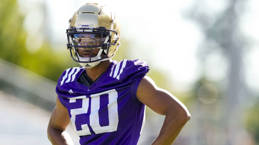 Associated Press - Washington running back Tybo Rogers (20) during the NCAA college football team's practice, Wednesday, Aug. 2, 2023, in Seattle. (AP Photo/Lindsey Wasson)