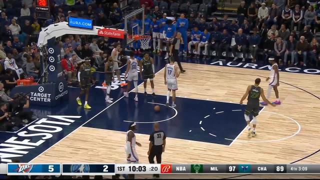 Josh Giddey with an and one vs the Minnesota Timberwolves