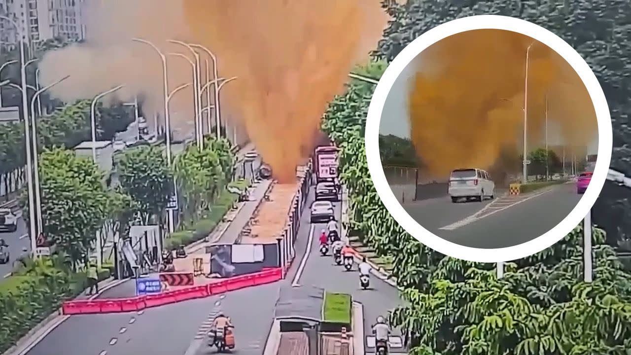 Burst pipe showers traffic with sewage in China