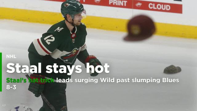 Staal's hat trick leads surging Wild past slumping Blues 8-3