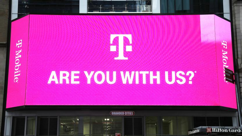 NEW YORK, UNITED STATES - 2020/10/15: T-Mobile network advertises seen on a Jumbotron in Times Square. (Photo by John Lamparski/SOPA Images/LightRocket via Getty Images)