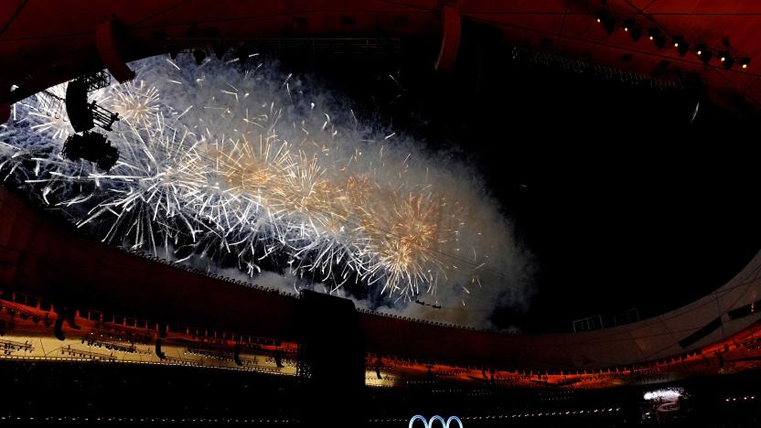 Feb 4, 2022; Beijing, CHINA;  Fireworks go off over the Opening Ceremony of the Beijing 2022 Winter Olympic Games at Beijing National Stadium.  Mandatory Credit: Harrison Hill-USA TODAY Sports