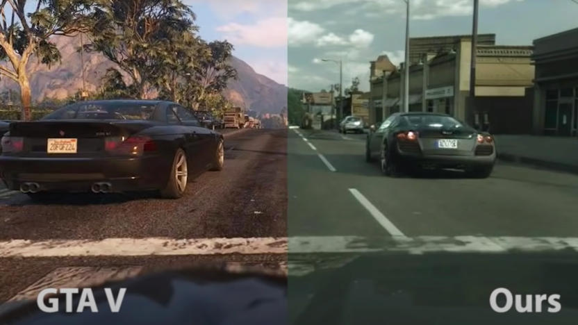 Grand Theft Auto V realism mod side-by-side comparison.