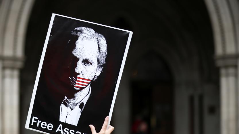 A supporter of Wikileaks founder Julian Assange protests outside the Royal Courts of Justice in London, Britain, October 27, 2021. REUTERS/Henry Nicholls
