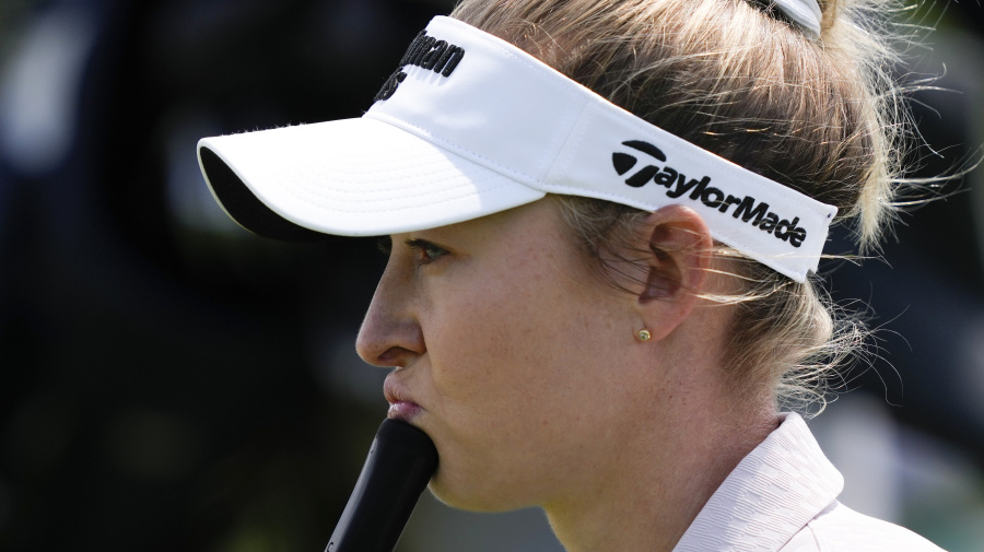 Associated Press - Nelly Korda measures her putt on the second green during the first round of the U.S. Women's Open golf tournament at Lancaster Country Club, Thursday, May 30, 2024, in Lancaster, Pa. (AP Photo/Matt Rourke)