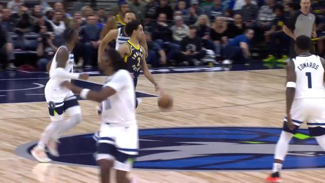 Andrew Nembhard with an assist vs the Minnesota Timberwolves