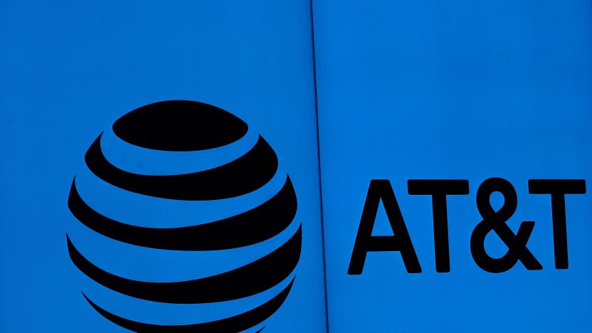 DALLAS, TEXAS - MARCH 13:  The logo of AT&T outside of AT&T corporate headquarters on March 13, 2020 in Dallas, Texas.  AT&T is allowing employees to work remotely from home if they have the ability to do so, as a safety measure due to COVID-19. (Photo by Ronald Martinez/Getty Images)