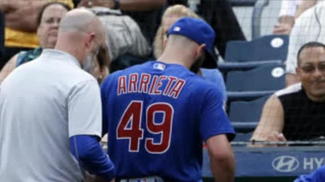 Cubs ace Arrieta exits with apparent injury to right leg