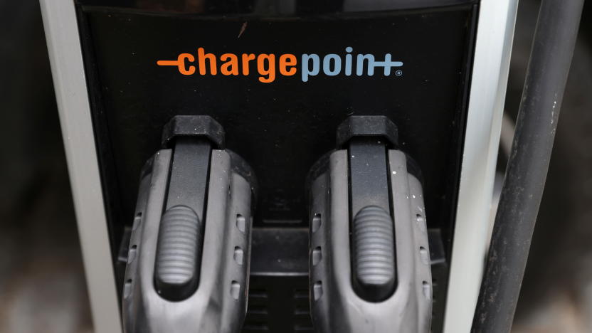 An electric vehicle charge station by ChargePoint, Inc. is seen in Manhattan, New York, U.S., December 8, 2021. REUTERS/Andrew Kelly