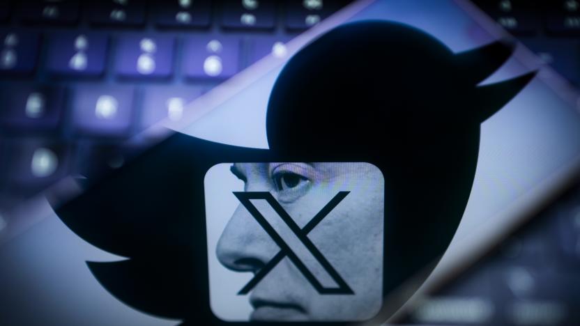 An effigy of Elon Musk is seen on a mobile device with the X and Twitter logos in this photo illustration on 23 July, 2023 in Warsaw, Poland. (Photo by Jaap Arriens/NurPhoto via Getty Images)