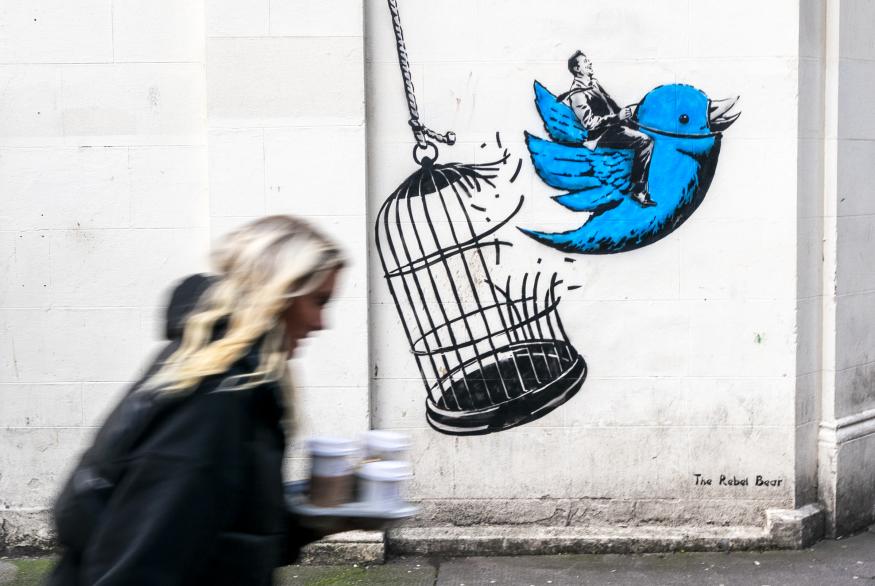 New street art by 'Rebel Bear' that features Elon Musk and references his recent take-over of social media platform Twitter which has appeared in Edinburgh city centre. Picture date: Monday January 9, 2023. (Photo by Jane Barlow/PA Images via Getty Images)