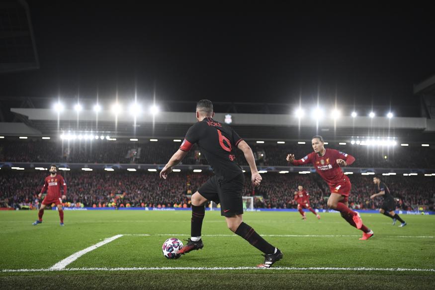 LIVERPOOL, ENGLAND - MARCH 11: Koke of Atletico in action during the UEFA Champions League round of 16 second leg match between Liverpool FC and Atletico Madrid at Anfield on March 11, 2020 in Liverpool, United Kingdom. (Photo by Michael Regan - UEFA/UEFA via Getty Images)