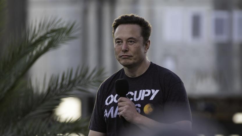 BOCA CHICA BEACH, TX - AUGUST 25: SpaceX founder Elon Musk during a T-Mobile and SpaceX joint event on August 25, 2022 in Boca Chica Beach, Texas. The two companies announced plans to work together to provide T-Mobile cellular service using Starlink satellites. (Photo by Michael Gonzalez/Getty Images)