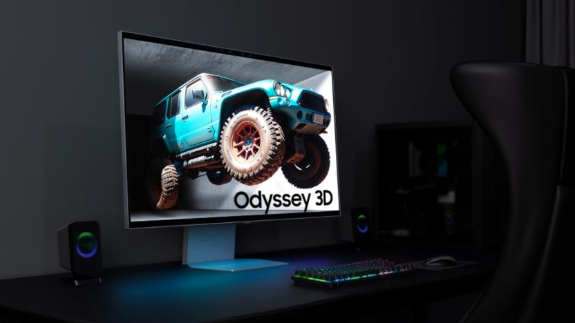 A 3D monitor with a truck flying out of it.