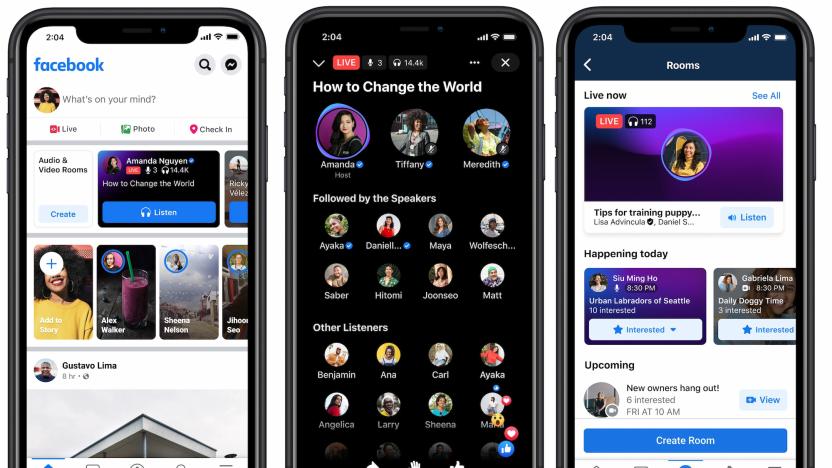 Screenshots showing Facebook's hub for audio content on an iPhone