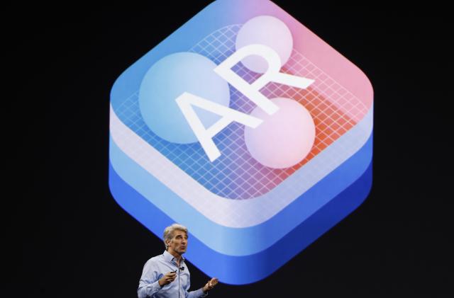 Craig Federighi, Senior Vice President Software Engineering speaks about "Augmented Reality" during Apple's annual world wide developer conference (WWDC) in San Jose, California, U.S. June 5, 2017. REUTERS/Stephen Lam