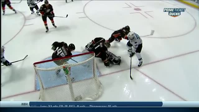 Sami Vatanen makes a save on the goal line