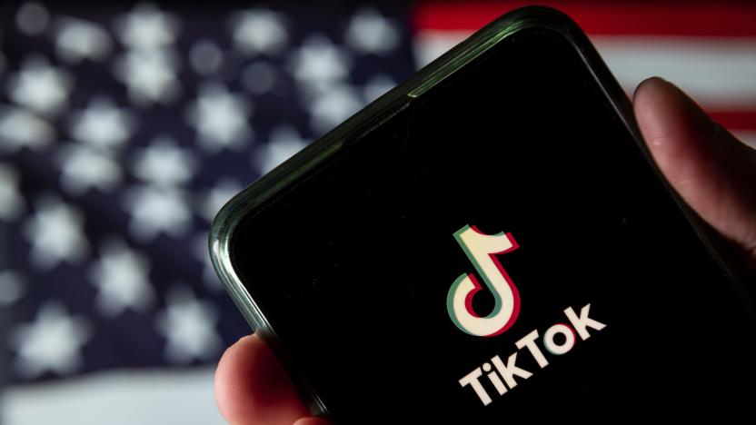 CHINA - 2020/08/11: In this photo illustration the Chinese video-sharing social networking service company, TikTok logo is seen on an Android mobile device with United States of America flag in the background. (Photo Illustration by Budrul Chukrut/SOPA Images/LightRocket via Getty Images)