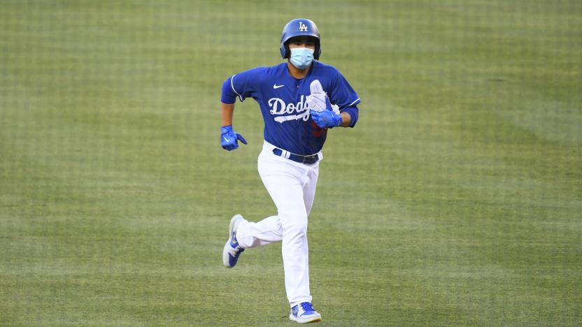 LOS ANGELES, CA - JULY 20: Los Angeles Dodgers Francisco "Chico" Herrera runs back to the dugout during a MLB exhibition game between the Arizona Diamondbacks and the Los Angeles Dodgers on July 20, 2020 at Dodger Stadium in Los Angeles, CA. (Photo by Brian Rothmuller/Icon Sportswire via Getty Images)