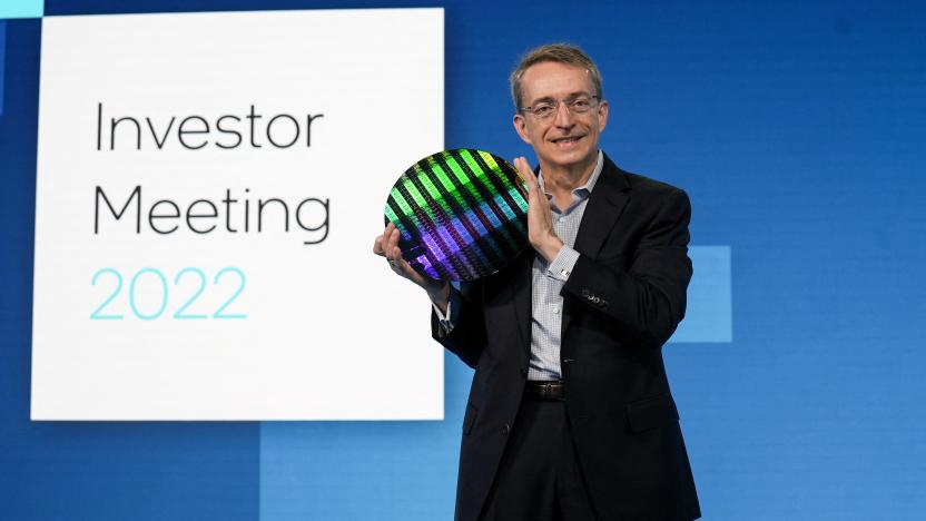 Intel CEO Pat Gelsinger holds a wafer as he speaks on stage at Intel's Investor Day, in San Francisco, California, U.S., February 17, 2022. Intel Corporation/Handout via REUTERS    THIS IMAGE HAS BEEN SUPPLIED BY A THIRD PARTY