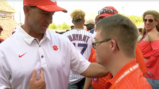 Dabo Swinney meets 18-year-old football player with Down Syndrome