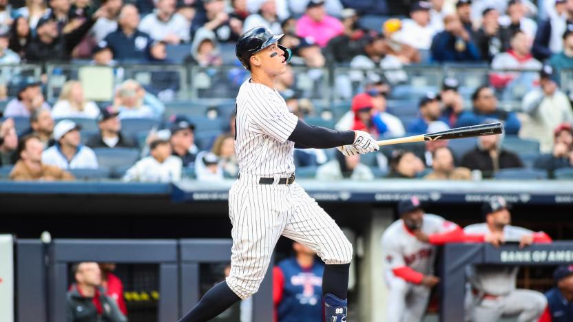 Apr 9, 2022; Bronx, New York, USA;  New York Yankees right fielder Aaron Judge (99) at Yankee Stadium. Mandatory Credit: Wendell Cruz-USA TODAY Sports