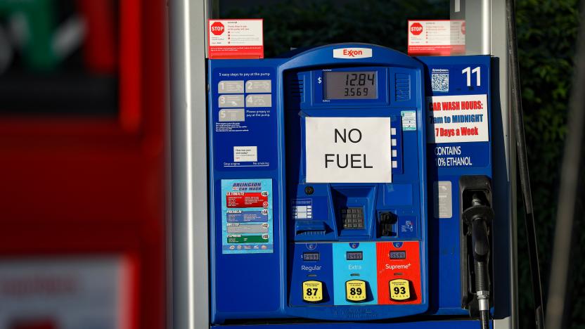 WASHINGTON, USA - MAY 12: A sign reads "No Fuel" is seen after ransomware cyberattack causes Colonial Pipeline to shut down, resulting in shortages in Washington D.C, United States on May 12, 2021. (Photo by Yasin Ozturk/Anadolu Agency via Getty Images)
