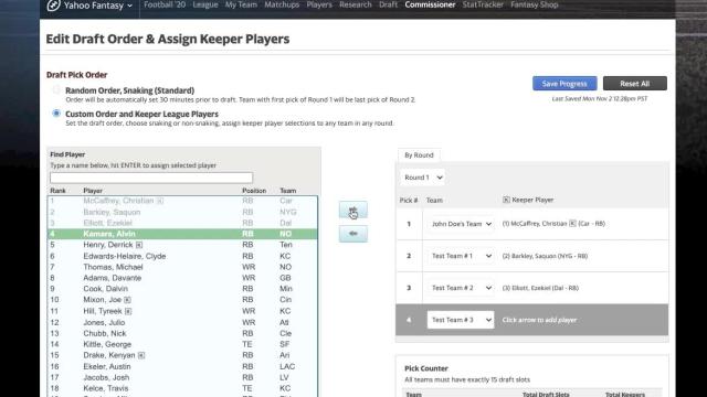 Edit Draft Order & Assign Keeper Players