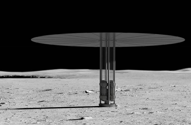 Conceptual illustration of a nuclear fission power system on the Moon's sufrace.