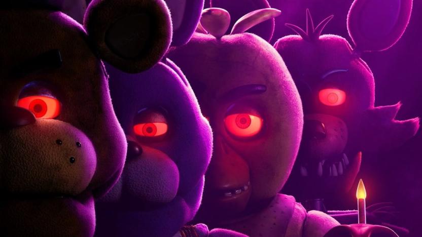 Five Nights at Freddy's movie poster, featuring four animatronic figures with glowing eyes.