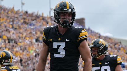 Reuters - Sep 3, 2022; Iowa City, Iowa, USA; Iowa Hawkeyes defensive back Cooper DeJean (3) reacts after the Hawkeyes score on a safety against the South Dakota State Jackrabbits during the third quarter at Kinnick Stadium. Mandatory Credit: Jeffrey Becker-USA TODAY Sports
