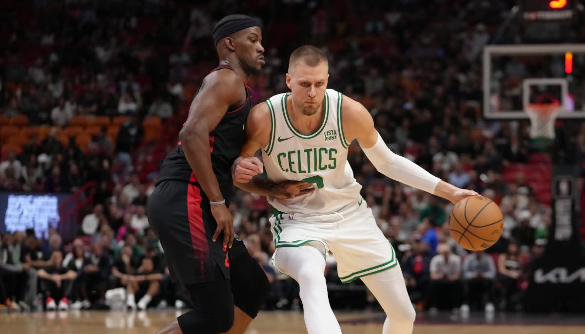 Kristaps Porzingis exits Celtics-Heat with ankle injury