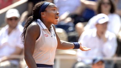 Getty Images - PARIS, FRANCE - June 06:   Coco Gauff of the United States argues a call with Chair Umpire Aurélie Tourte during her loss against Iga Swiatek of Poland on Court Philippe-Chatrier during the Semi-Final of the 2024 French Open Tennis Tournament at Roland Garros on June 6th, 2024, in Paris, France. (Photo by Tim Clayton/Corbis via Getty Images)