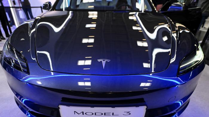 Tesla's Model 3 is displayed during an event a day ahead of the official opening of the 2023 Munich Auto Show IAA Mobility, in Munich, Germany, September 4, 2023. REUTERS/Angelika Warmuth