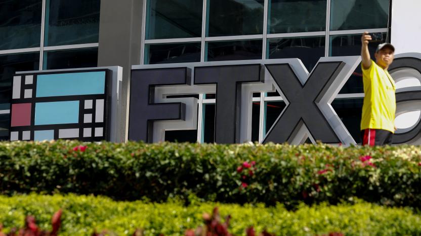 The logo of FTX is seen at the entrance of the FTX Arena in Miami, Florida, U.S., November 12, 2022. REUTERS/Marco Bello