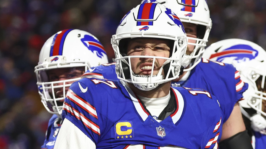 Associated Press - Buffalo Bills quarterback Josh Allen (17) reacts after scoring a touchdown against the Kansas City Chiefs during the second quarter of an NFL AFC division playoff football game, Sunday, Jan. 21, 2024, in Orchard Park, N.Y. (AP Photo/Jeffrey T. Barnes)