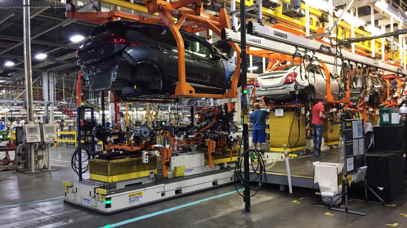 Workers assemble Chevy Bolt EV cars at the General Motors assembly plant in Orion Township, Michigan, U.S. November 4, 2016.   REUTERS/Joe White