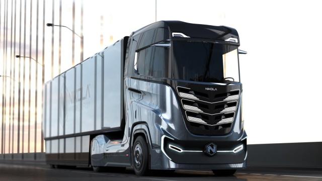 A photo of a Nikola zero-emission semitruck.