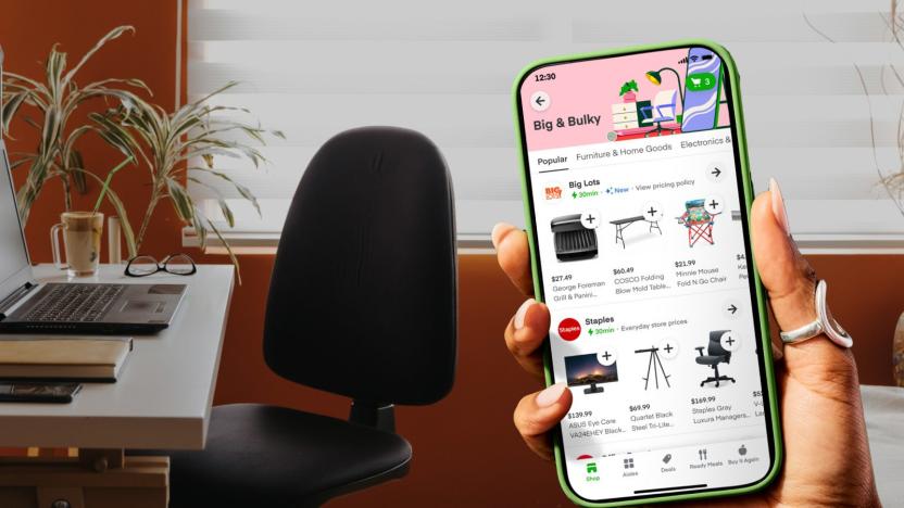 Screenshot showing Instacart's new Big & Bulky feature, which allows people to order items like furniture and electronics from retailers.