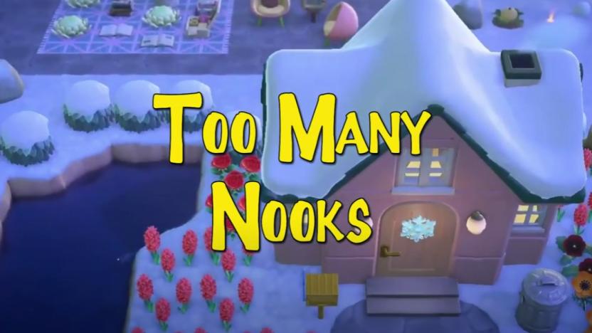 A screenshot from "Too Many Nooks," a parody of the viral video "Too Many Cooks," which was recreated in Animal Crossing: New Horizons/