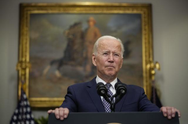 WASHINGTON, DC - AUGUST 24: U.S. President Joe Biden speaks about the situation in Afghanistan in the Roosevelt Room of the White House on August 24, 2021 in Washington, DC. Biden discussed the ongoing evacuations in Afghanistan, saying the U.S. has evacuated over 70,000 people from the country. (Photo by Drew Angerer/Getty Images)