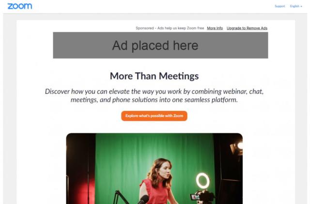 A mockup of how Zoom will display ads to users of its Basic plan after a call has ended.