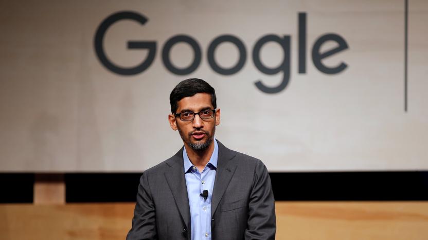 Google CEO Sundar Pichai speaks during signing ceremony committing Google to help expand information technology education at El Centro College in Dallas, Texas, U.S. October 3, 2019.  REUTERS/Brandon Wade