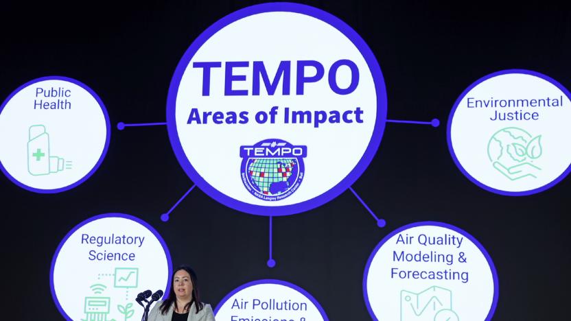 WASHINGTON, DC - MARCH 14: Applied Sciences Health and Air Quality Associate Program Manager at NASA Laura Judd speaks during a news briefing on NASA’s TEMPO instrument at the Smithsonian National Air and Space Museum on March 14, 2023 in Washington, DC. The NASA and the Smithsonian Astrophysical Observatory hold a briefing on NASA's TEMPO (Tropospheric Emissions: Monitoring of Pollution) instrument, "the first space-based instrument to observe major air pollutants across North America every hour during the daytime." (Photo by Alex Wong/Getty Images)