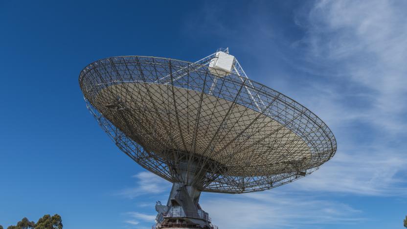 Parkes Radio Telescope - The radio telescope at Parkes, NSW, Australia, also known by its nickname,  The Dish. In 1969 it received television signals from the Apollo 11 moon landing and transmitted them to the world.