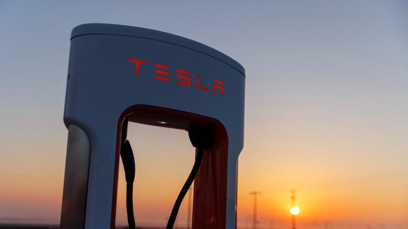 A Tesla supercharging station is seen in the early morning sun, in Kettleman City, California, U.S., January 25, 2023.  REUTERS/Mike Blake