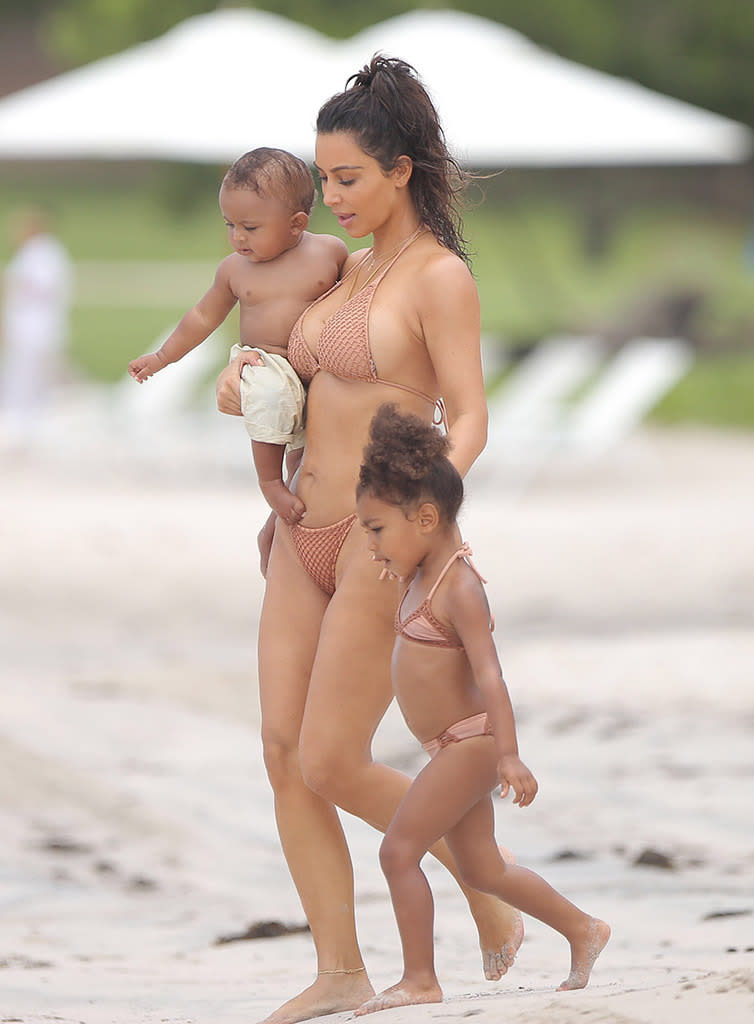 Candid Topless At The Beach - Kim Kardashian Shows Off Slimmed-Down Bikini Body With North and Saint in  Mexico!