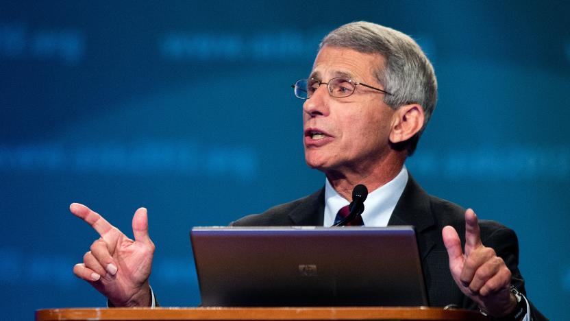 Director of the National Institute of Allergy and Infectious Diseases (NIAID) Anthony Fauci speaks during the 19th International AIDS Conference in Washington, DC, July 23, 2012.                  AFP PHOTO/Jim WATSON        (Photo credit should read JIM WATSON/AFP/GettyImages)