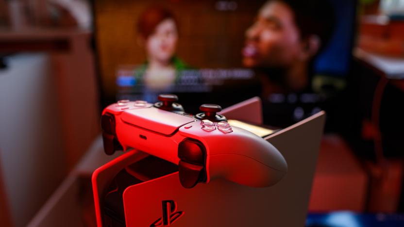 Riga, Latvia - November 23 2020: Sony PlayStation 5 game console on red background.